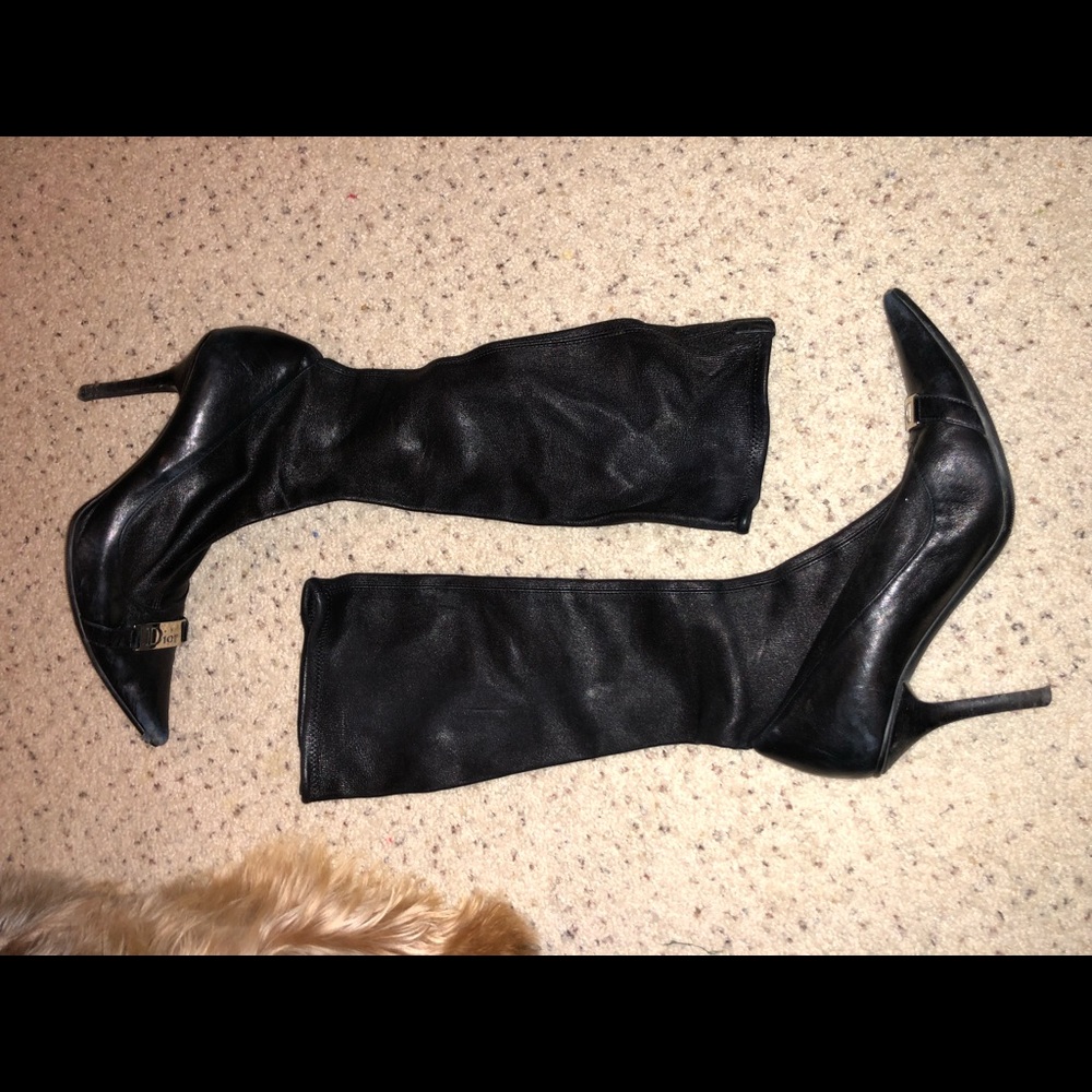 ❌❌sold❌❌CHRISTIAN DIOR BLACK LEATHER KNEE HIGH BOOT HEEL